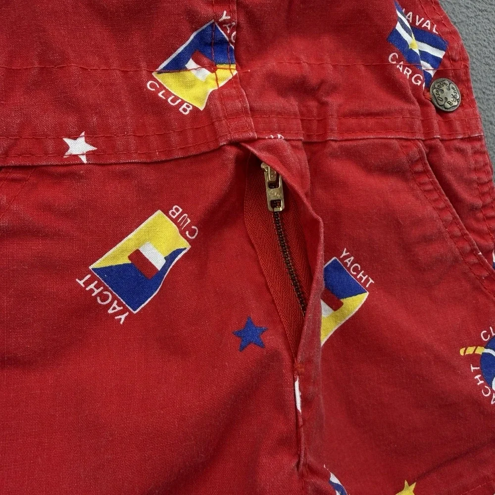Vtg OshKosh Vestbak Shorts Overalls Shortalls SZ 2T Red Nautical Navy Yacht Club